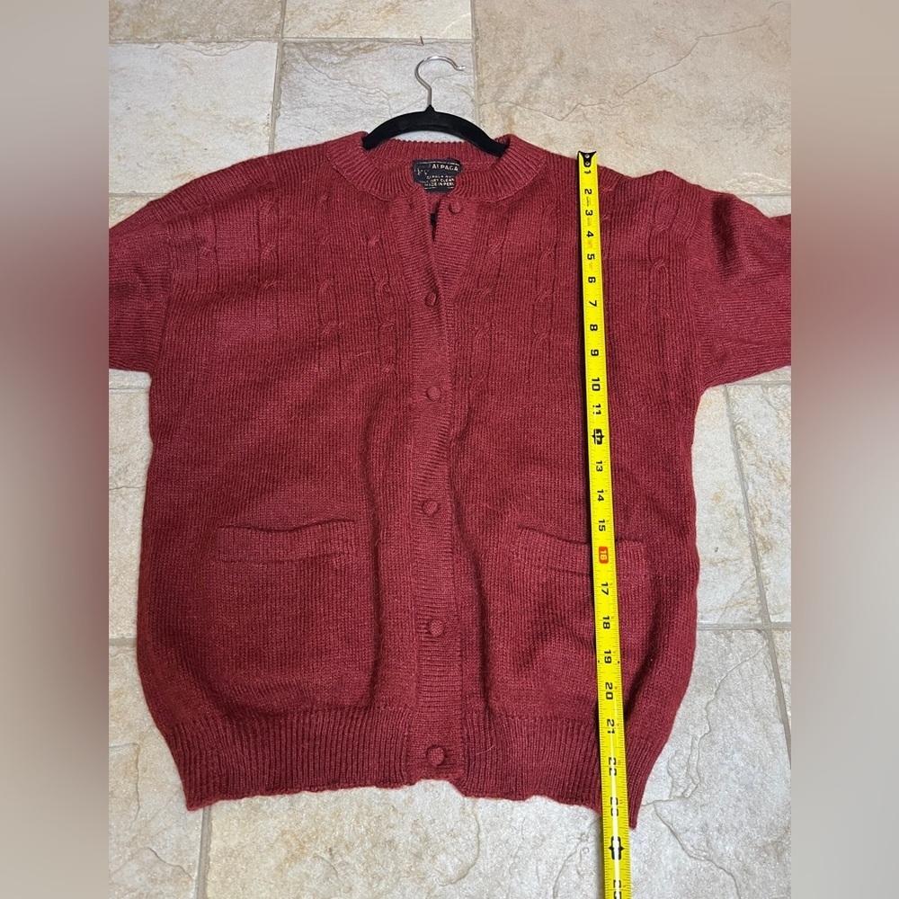 Vintage Peruvian Alpaca Wool Cardigan Sweater M Red Grandpa Preppy Fall Academia - Picture 7 of 8
